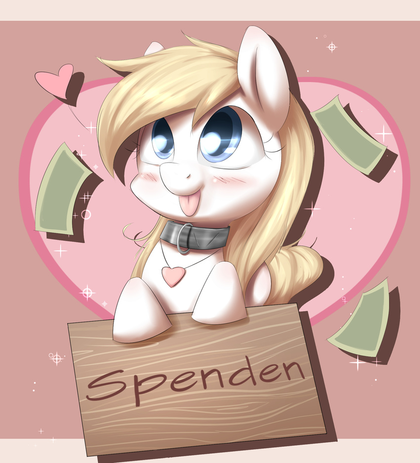&lt;3 abstract_background aryanne aryanne_(character) blonde_hair collar earth_pony equine fan_character female german_text hair horse jewelry mammal money my_little_pony necklace pony sign text tongue