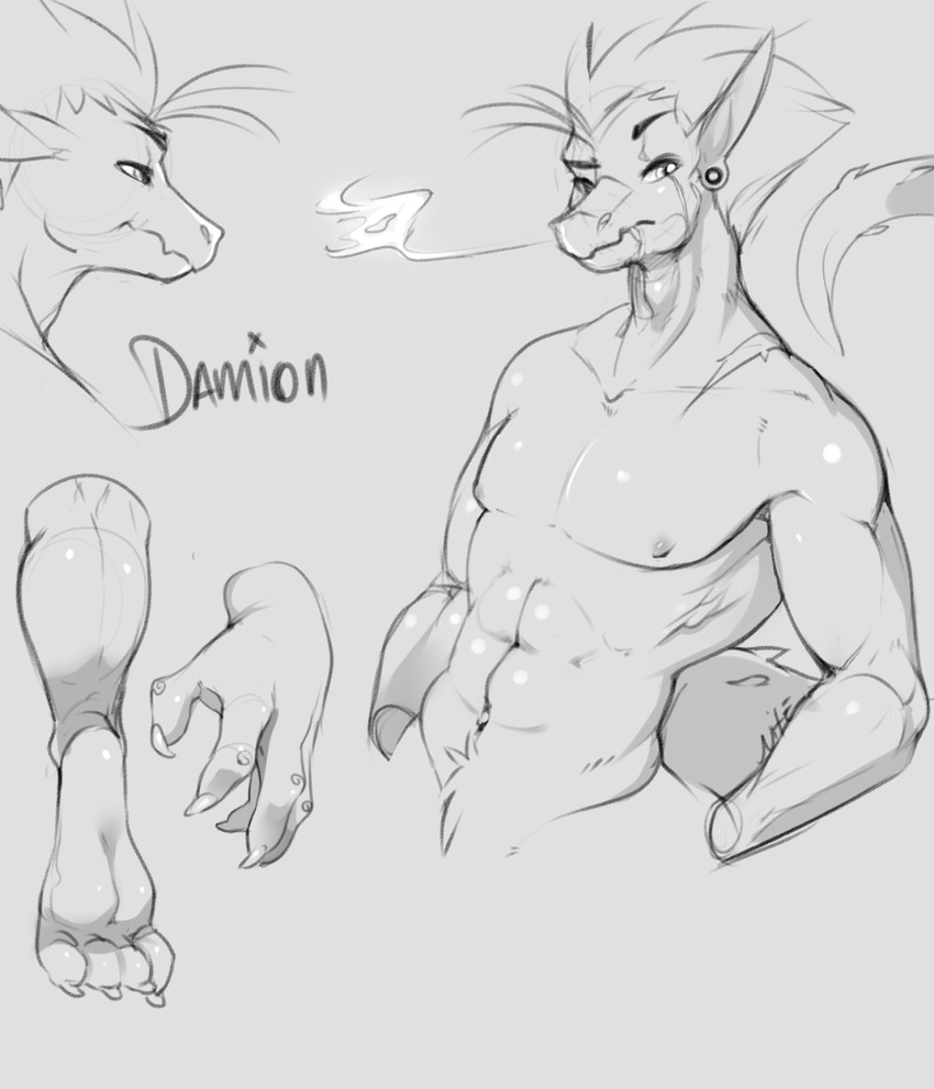 abs anthro armpits dragon looking_at_viewer male monochrome nipples nite scar sketch sketch_page solo