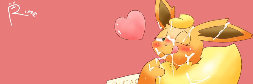 &lt;3 2017 ambiguous_gender blush cum cum_in_mouth cum_inside cum_on_face digital_media_(artwork) eeveelution flareon fur looking_at_viewer mammal nintendo one_eye_closed pok&eacute;mon rime_the_vixen simple_background smile solo tongue tongue_out video_games wink