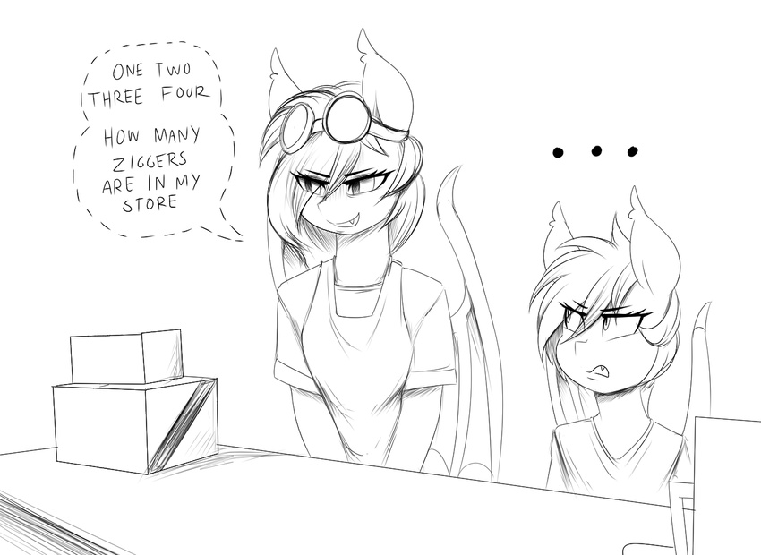 ... 2017 anthro bat_pony bat_wings clothing dialogue disgusted english_text equine eyewear fan_character fangs female goggles mammal membranous_wings monochrome my_little_pony nectarine_wynne nolegs_(oc) racism replica_(artist) sketch story story_in_description text wings