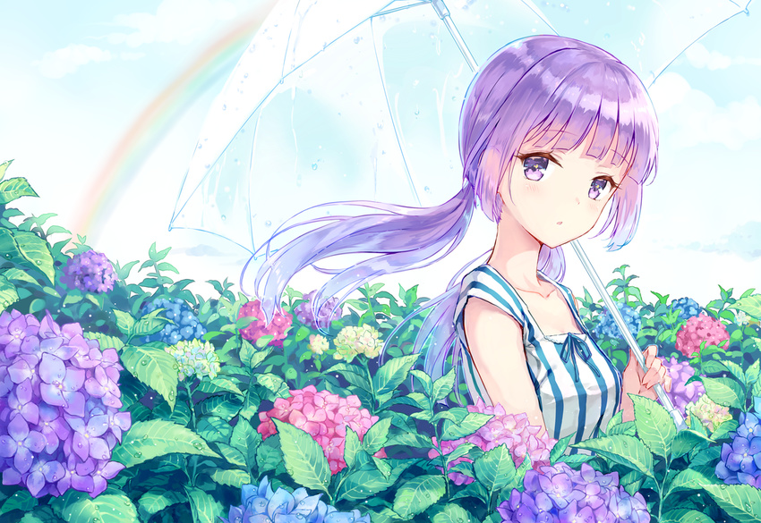 aikatsu! aikatsu!_(series) bangs blunt_bangs blush commentary_request hikami_sumire hiten_(hitenkei) long_hair looking_at_viewer purple_eyes purple_hair revision solo twintails umbrella