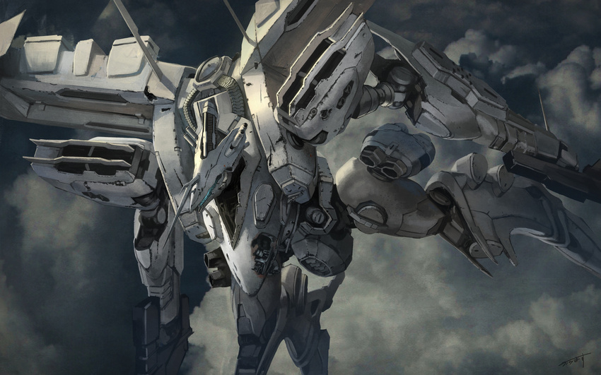 armored_core armored_core:_for_answer cloud flying highres karamas mecha mechanical military white_glint