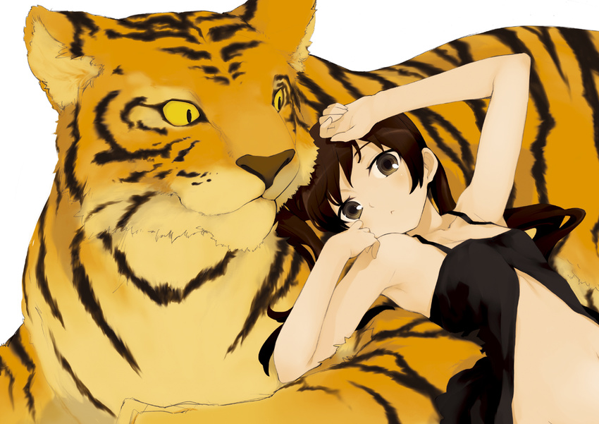 :&lt; armpits bad_id bad_pixiv_id kusano_houki lying original solo tiger