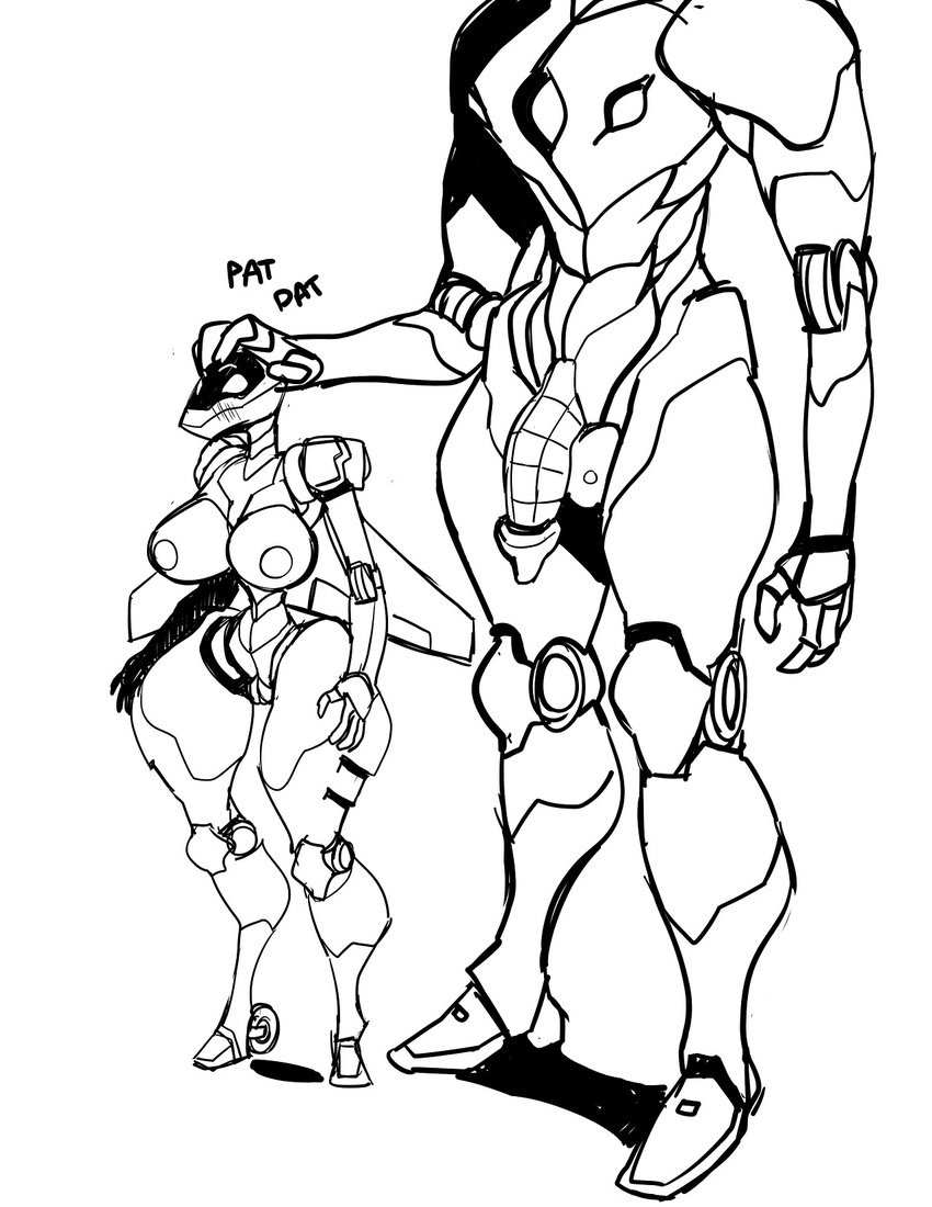 anthro big_breasts black_and_white blush breasts faceless_male female flaccid jijis-waifus larger_male machine male monochrome not_furry oh-jiji penis robot size_difference smaller_female wide_hips