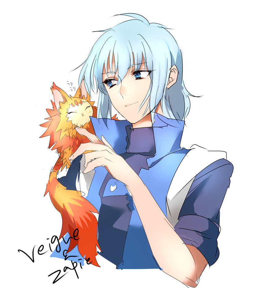 1boy blue_eyes blue_hair eyes_closed short_hair smile tales_of_(series) tales_of_rebirth veigue_lungberg vest zapie