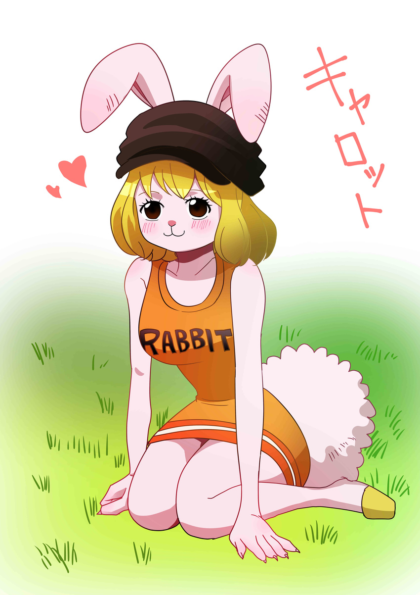 1girl blonde_hair blush breasts bunny bunny_ears bunny_girl bunny_tail carrot_(one_piece) hat one_piece