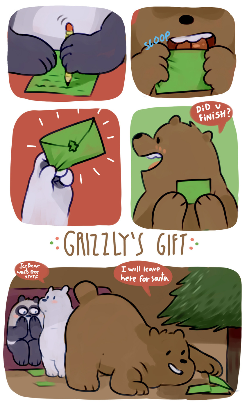 bear christmas comic english_text glitter_trap_boy grizzly_(character) grizzly_bear holidays ice_bear letter mammal panda panda_(character) pine_tree polar_bear text tree