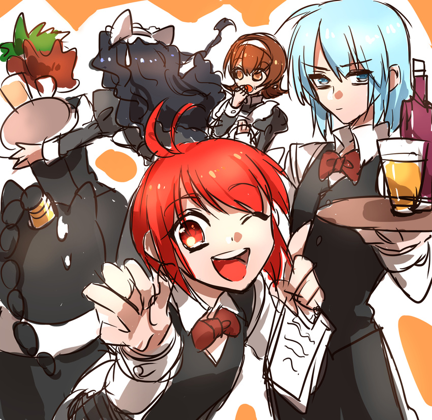 ahoge annie_barrs black_hair blue_eyes blue_hair braid brown_eyes brown_hair dress eugene_gallardo furry green_hair hairband hilda_rhambling long_hair looking_at_viewer mao_(tales) open_mouth pants red_eyes red_hair ribbon short_hair smile tales_of_(series) tales_of_rebirth tytree_crowe veigue_lungberg vest