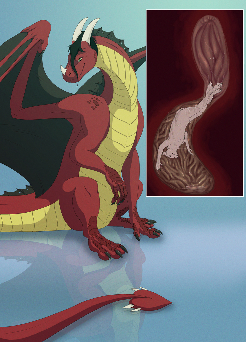 acid anthro arctic_fox canine crytrauv digestion digital_media_(artwork) dragon fox fur internal male mammal mandarax nude size_difference stomach vore vorelord white_fur wings