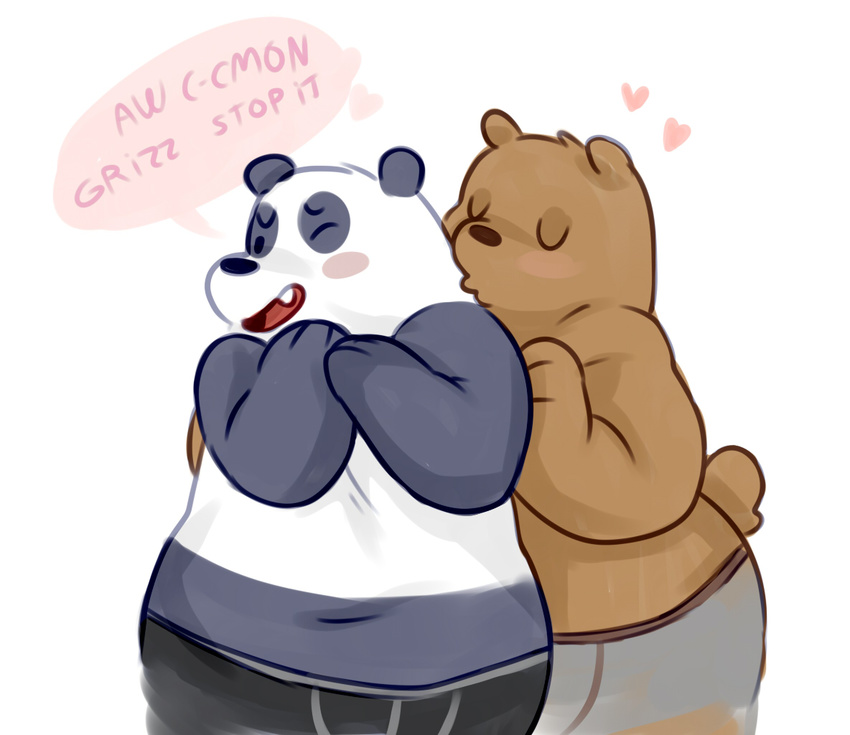 bear clothing english_text glitter_trap_boy grizzly_(character) grizzly_bear kissing mammal panda panda_(character) simple_background slightly_chubby text underwear white_background