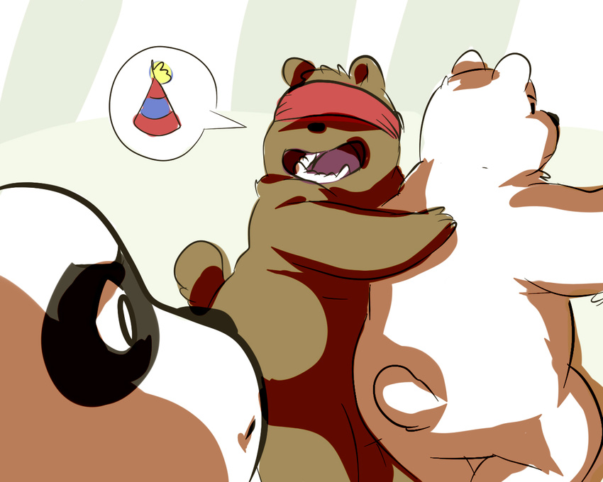 bear blindfold cartoon_network glitter_trap_boy grizzly_(character) grizzly_bear ice_bear mammal outside panda panda_(character) party polar_bear we_bare_bears