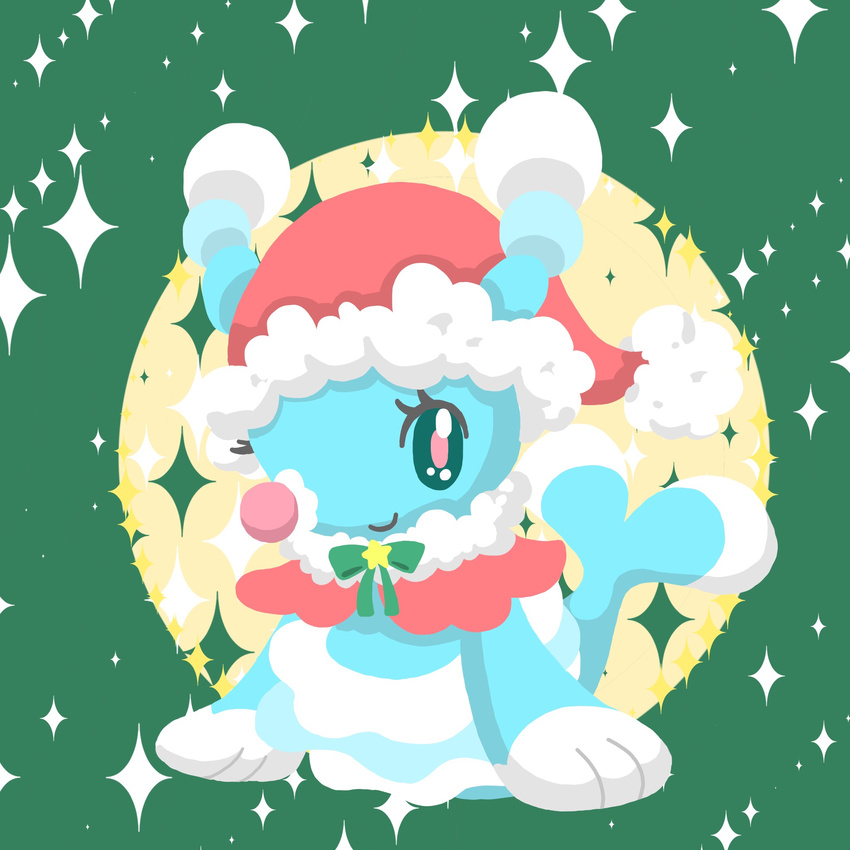 2016 3_fingers blue_skin brionne cel_shading christmas clothed clothing cute feral fin front_view fur_trim hat holidays looking_at_viewer mammal marine nintendo pink_nose pinniped pok&eacute;mon santa_hat smile solo tail_fin teal_eyes video_games りーふ