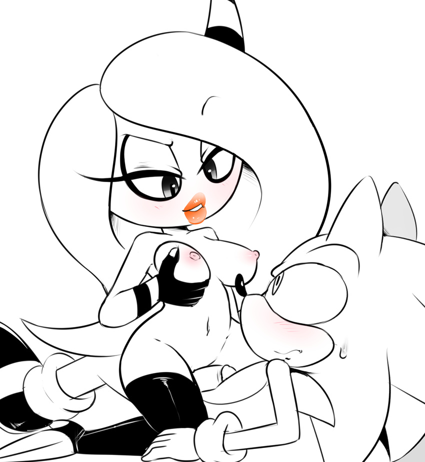 breasts hearlesssoul hedgehog mammal monochrome orange_lips simple_background sonic_(series) sonic_the_hedgehog sweat sweatdrop white_background zeena zeti