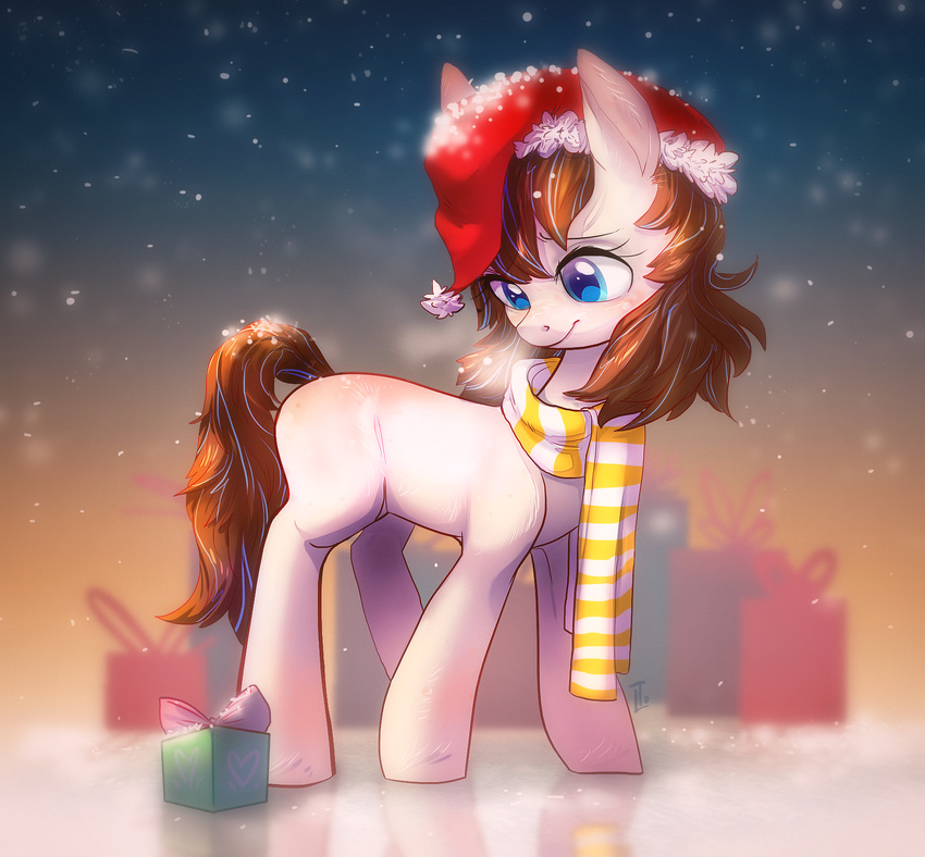 blue_eyes brown_hair equine eyelashes fan_character female feral hair locksto mammal my_little_pony scarf smile solo standing