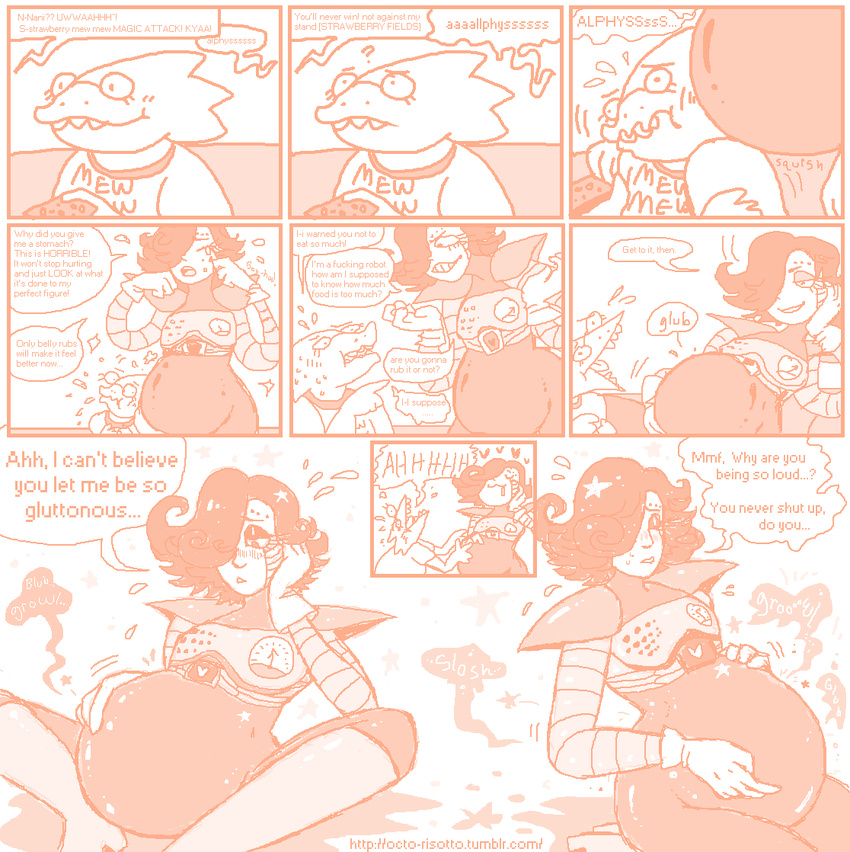 alphys belly big_belly comic female hand_on_stomach male mettaton octo-risotto undertale video_games