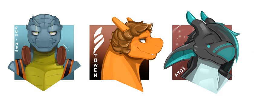 ambiguous_form ambiguous_gender anthro dragon group hair horn looking_at_viewer male see-saw smile