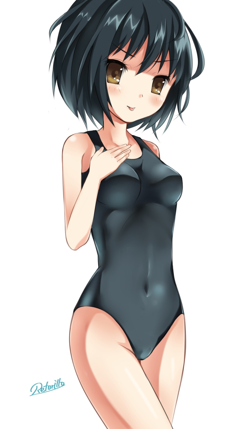 amagami bad_id bad_pixiv_id black_hair brown_eyes competition_swimsuit highres nanasaki_ai one-piece_swimsuit retorillo short_hair solo swimsuit