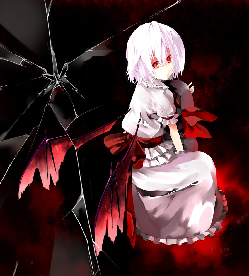 bad_id bad_pixiv_id broken_glass glass hat hat_removed headwear_removed highres remilia_scarlet solo touhou wings zashiki