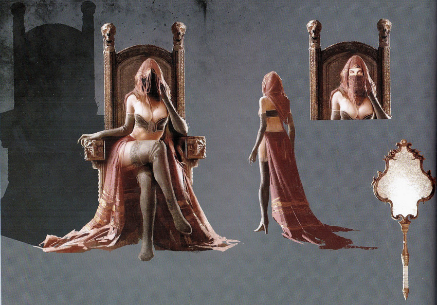 breasts cleavage dark_souls desert_sorceress elbow_gloves from_software hood official_art souls_(from_software)