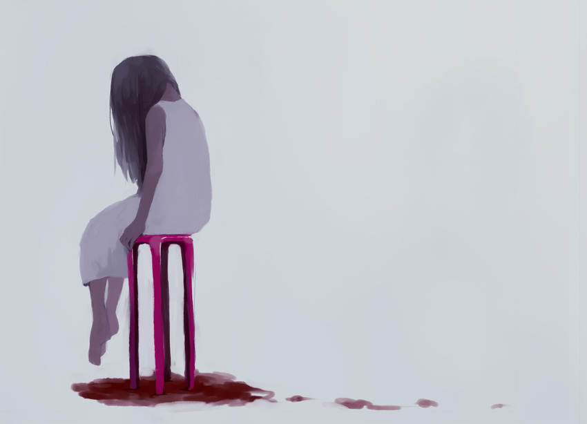 barefoot blood character_request dress full_body highres long_hair met-tha sitting solo stool yume_nisshi