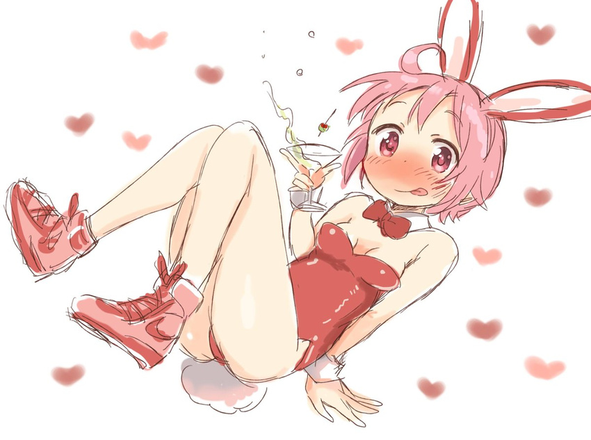 1girl animal_ears blush breasts bunny_ears bunnysuit nonohara_yuzuko pink_hair red_eyes small_breasts smile solo tatsunokosso yuyushiki