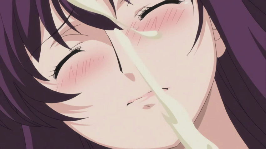 1girl animated animated_gif bangs blush closed_mouth cum cum_on_hair ejaculation eyebrows eyelashes eyes_closed facial lips long_hair mary_jane purple_hair solo_focus tears toriko_no_chigiri yakumo_rio