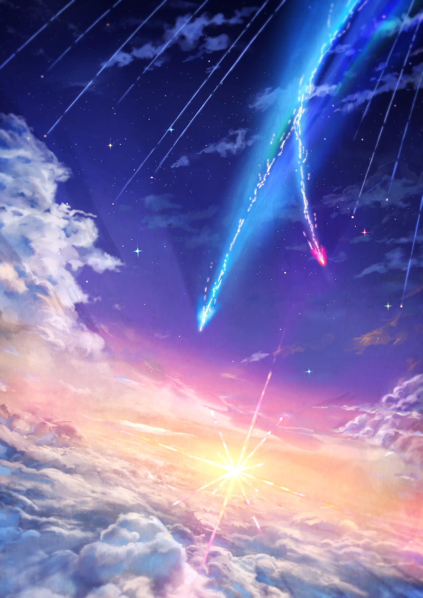 cloud comet diffraction_spikes dutch_angle highres kimi_no_na_wa lens_flare no_humans scenery sky star_(sky) starry_sky sue_(frederica--bernkastel) twilight