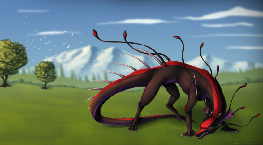 claws day detailed_background digital_media_(artwork) dragon feral outside sky solo standing teeth tree zagiir