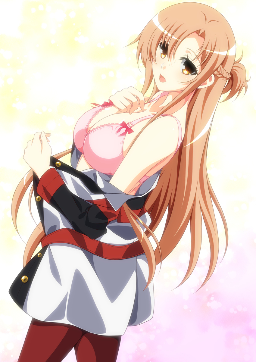 asuna_(sword_art_online) bra breast_hold ka2 pantyhose sword_art_online undressing