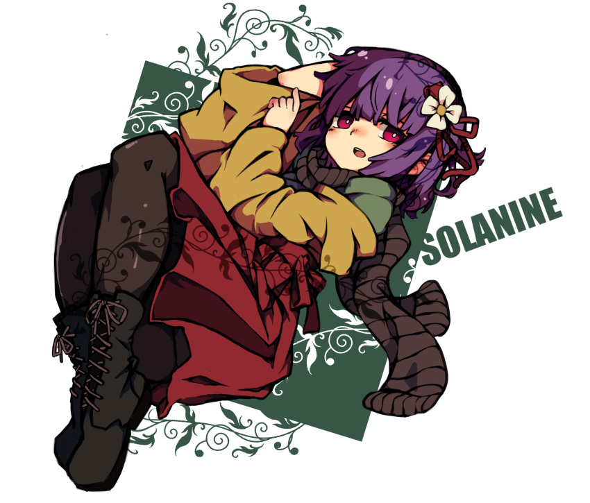 1girl absurdres boots hieda_no_akyuu highres nal_(naru-1) purple_hair red_eyes short_hair touhou