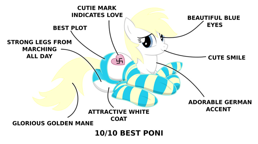 aryanne aryanne_(character) blonde_hair blue_eyes clothing cutie_mark equine fan_character female feral hair horse legwear mammal my_little_pony nazi pony smile socks swastika