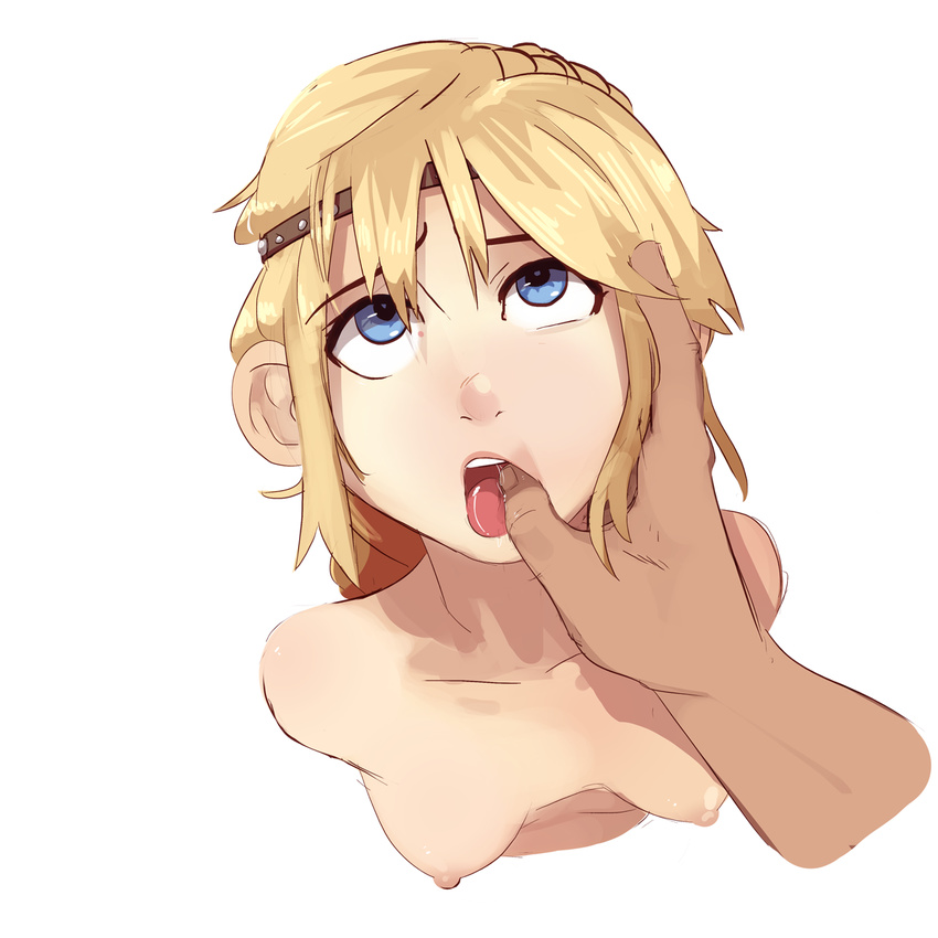 1girl astrid_hofferson blonde_hair blue_eyes breasts female finger_in_another's_mouth finger_in_mouth how_to_train_your_dragon nipples nude polyle pov small_breasts