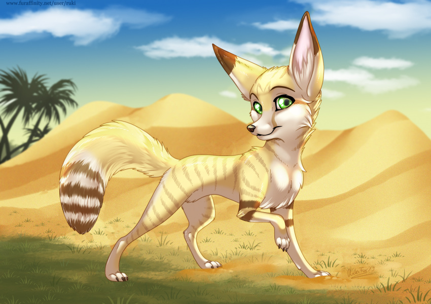 ambiguous_gender canine desert dune fennec feral fluffy fluffy_tail fox mammal rukifox solo sun