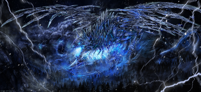 claws detaield_background dragon elemental_dragon feral ice isvoc macro night open_mouth outside sky solo star starry_sky teeth unknown_gedner