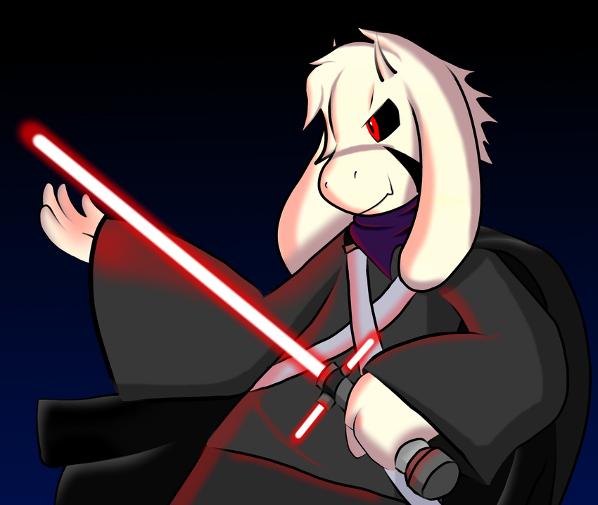 asriel_dreemurr black_eyes boss_monster crossover horn lightsaber sith star_wars starkiller underforce undertale video_games youngbenkenobi