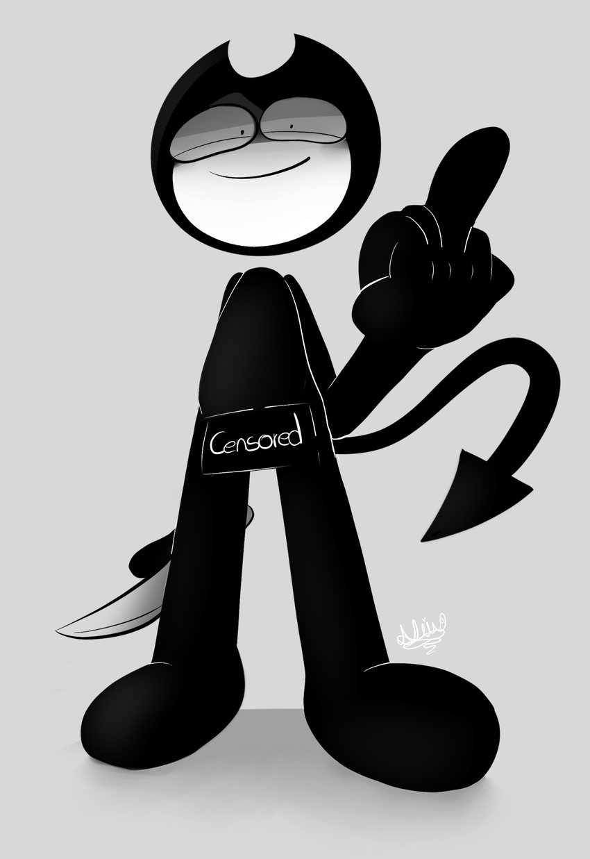 2017 bendy bendy_and_the_ink_machine black_body censored demon knife male middle_finger xray32p