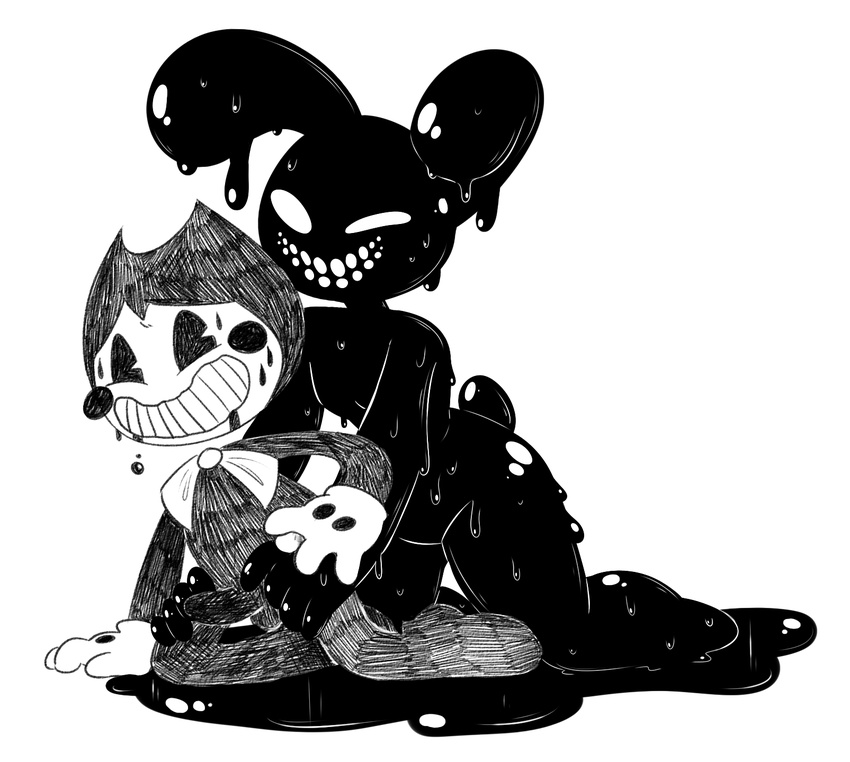 bendy bendy_and_the_ink_machine black_body bow_tie breasts crossgender demon female humanoid lagomorph male male/female mammal penis shadow_bonnie_(fnaf) smile unnecessaryfansmut