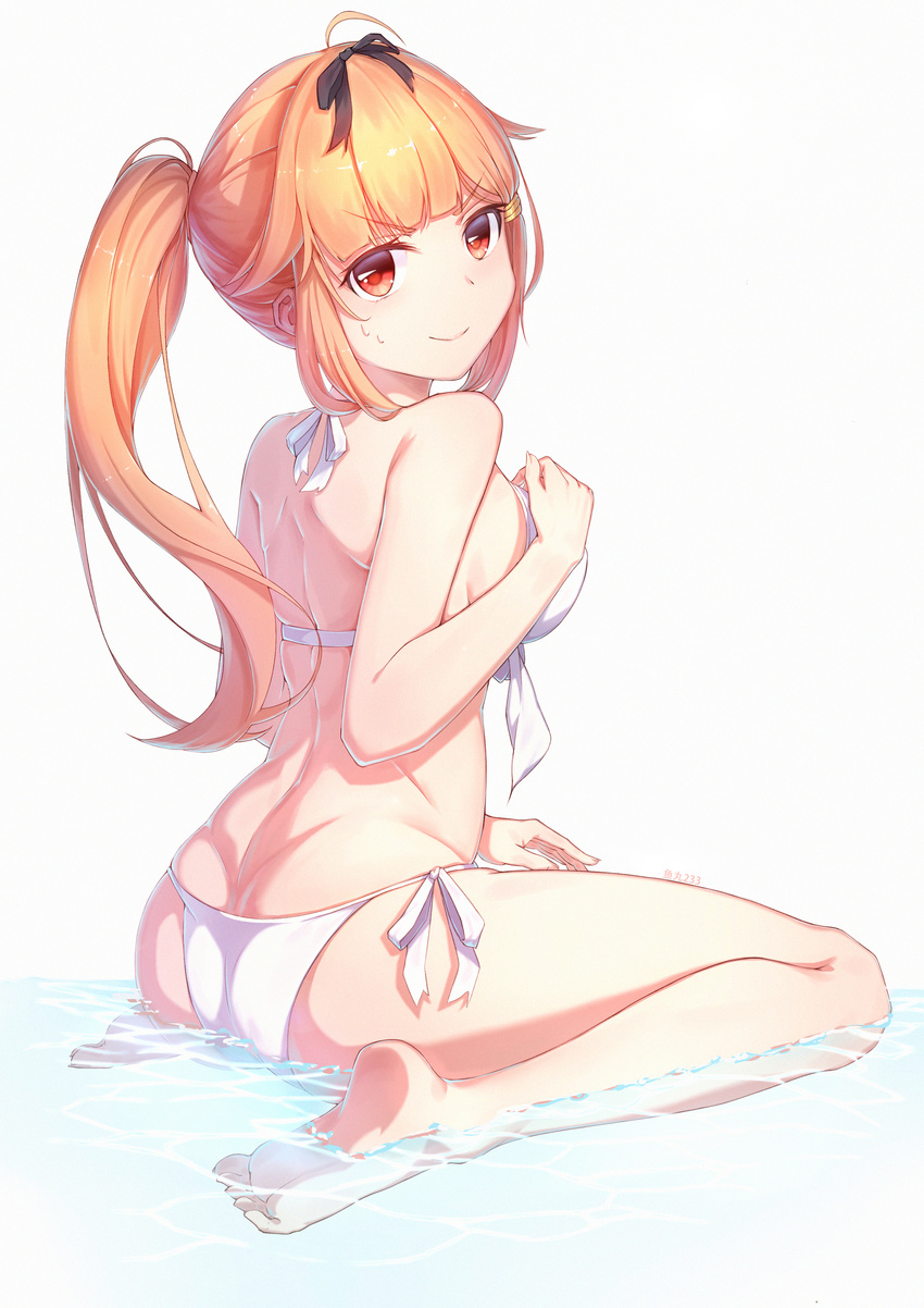 ass bikini breast_hold kantai_collection swimsuits tagme wet yuudachi_(kancolle)