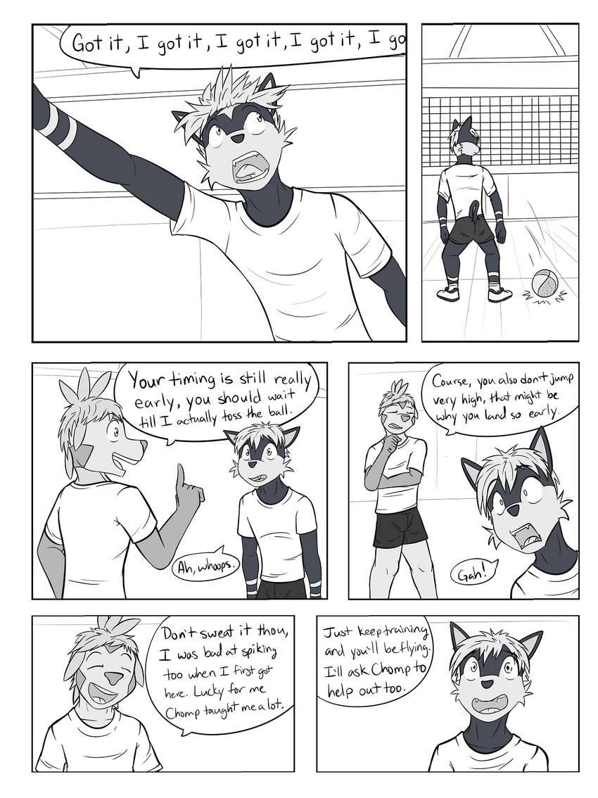 anthro ball chespin clothing comic dialogue fuze group gym litten male net nintendo pok&eacute;mon simple_background sport text uniform video_games volleyball