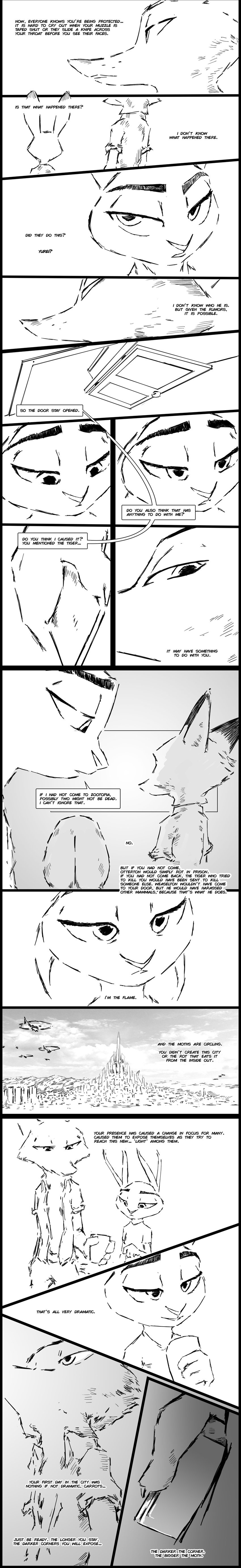 2017 absurd_res anthro black_and_white canine clothed clothing comic dialogue disney duo english_text female fox hi_res judy_hopps lagomorph male mammal monochrome nick_wilde rabbit superabsurd_res text thewyvernsweaver zootopia