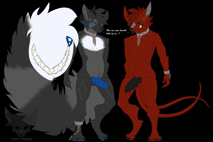 2_tails anthro chain cute damien demon demonic_fox_dragon erection fluffy gender:male/male horn hybrid invalid_tag kevinrogers looking_at_viewer male male/male multi_tail penis standing tail_maw tail_mouth wolfa wolfaguarinot