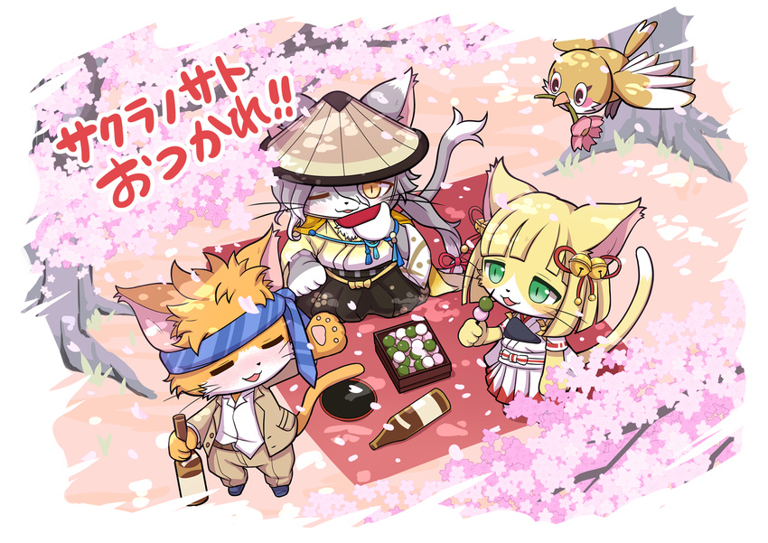 1girl 2boys artist_request brown_eyes cat cat_busters furry green_eyes japanese_clothes multiple_boys