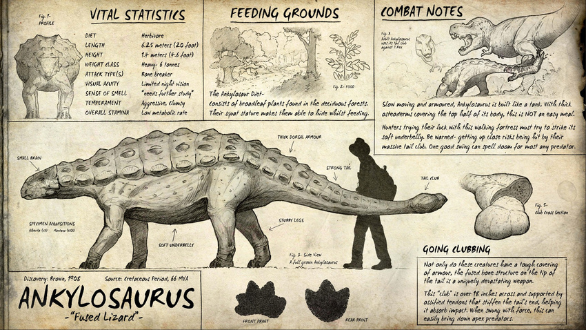 3_toes 4_fingers ambiguous_gender ankylosaurus armor attack blood club_(disambiguation) dinosaur hit human male mammal the_isle theropod toes tree tyrannosaurus_rex