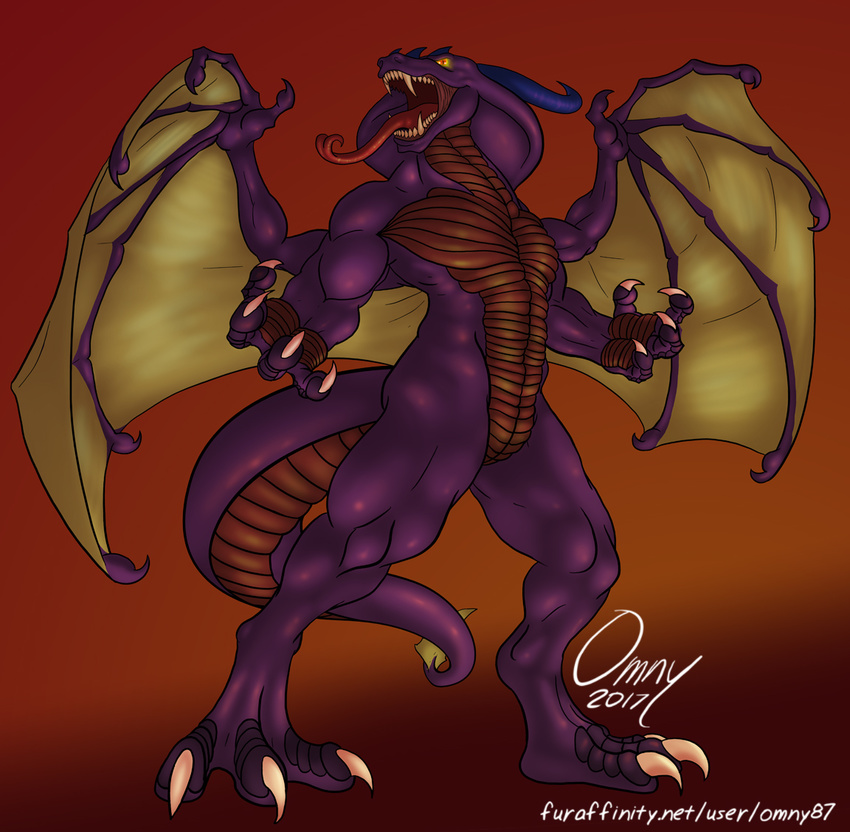 claws cobra dragon forked_tongue hybrid invalid_tag male muscular muscular_male omny87 purple_skin reptile scalie simple_background snake tongue wings