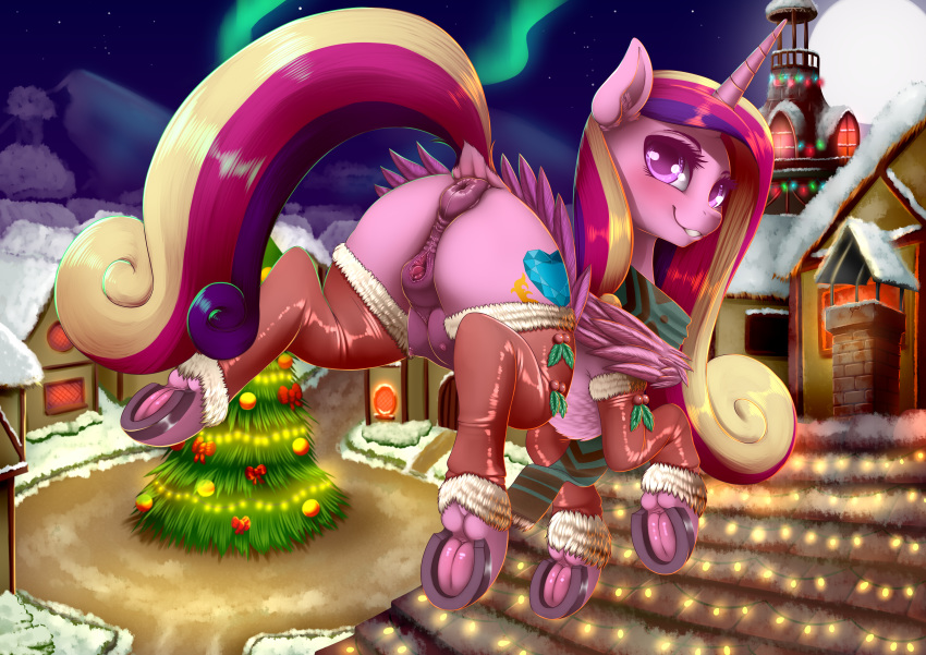 2017 anatomically_correct anatomically_correct_anus anatomically_correct_pussy animal_genitalia animal_pussy anus blush butt christmas christmas_tree clitoral_winking clitoris clothing cutie_mark dankflank equine equine_pussy feathered_wings feathers female feral friendship_is_magic hair holidays hooves horn legwear long_hair looking_at_viewer mammal multicolored_hair my_little_pony nipples outside presenting presenting_anus presenting_pussy presenting_teats princess_cadance_(mlp) pussy raised_tail solo teats tree underhoof winged_unicorn wings