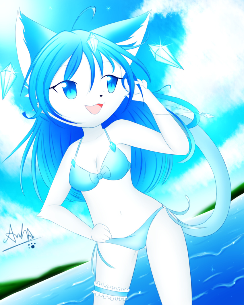 beach bikini cat clothing cloud crystaltail cute feline female invalid_tag kemono loli mammal seaside swimsuit young