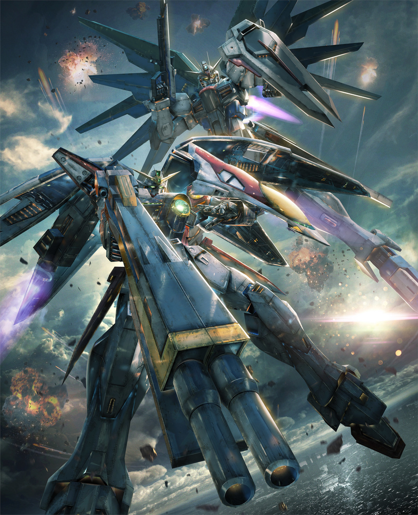 beam_rifle energy_gun freedom_gundam gundam gundam_seed gundam_versus gundam_wing highres mecha no_humans realistic science_fiction shield weapon wing_gundam_zero