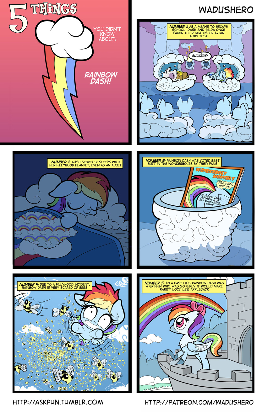 2017 arthropod avian beak cloud comic duo english_text equine feathered_wings feathers female feral flying friendship_is_magic gilda_(mlp) gryphon hair hi_res insect magazine mammal multicolored_hair multicolored_tail my_little_pony pegasus rainbow_dash_(mlp) rainbow_hair rainbow_tail sky text wadusher0 wasp wings yellow_beak young