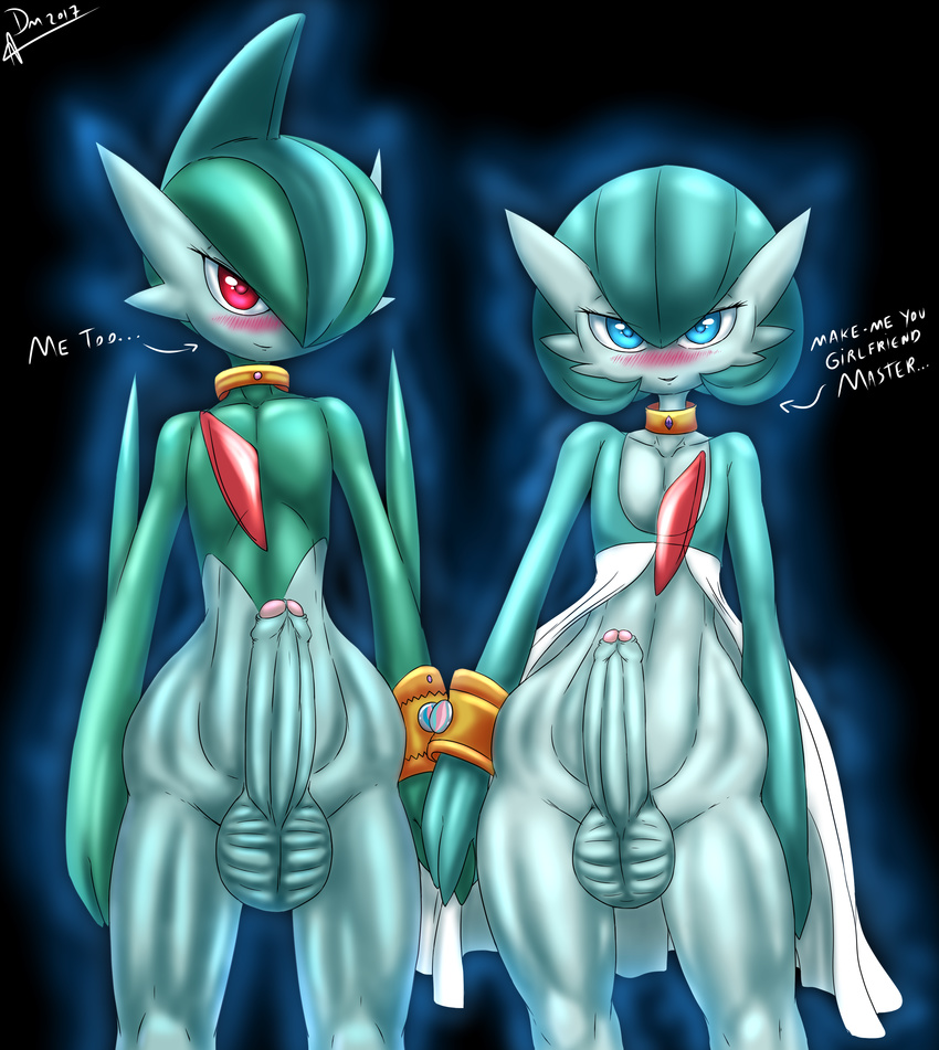 absurd_res alternate_version_available balls blue_eyes blush bracelet choker dark-moltres dialogue duo erection foreskin gallade gardevoir hi_res humanoid humanoid_penis jewelry looking_at_viewer male mammal mega_stone nintendo not_furry nude penis pok&eacute;mon pseudo_clothing red_eyes shiny_pok&eacute;mon simple_background uncut video_games wide_hips