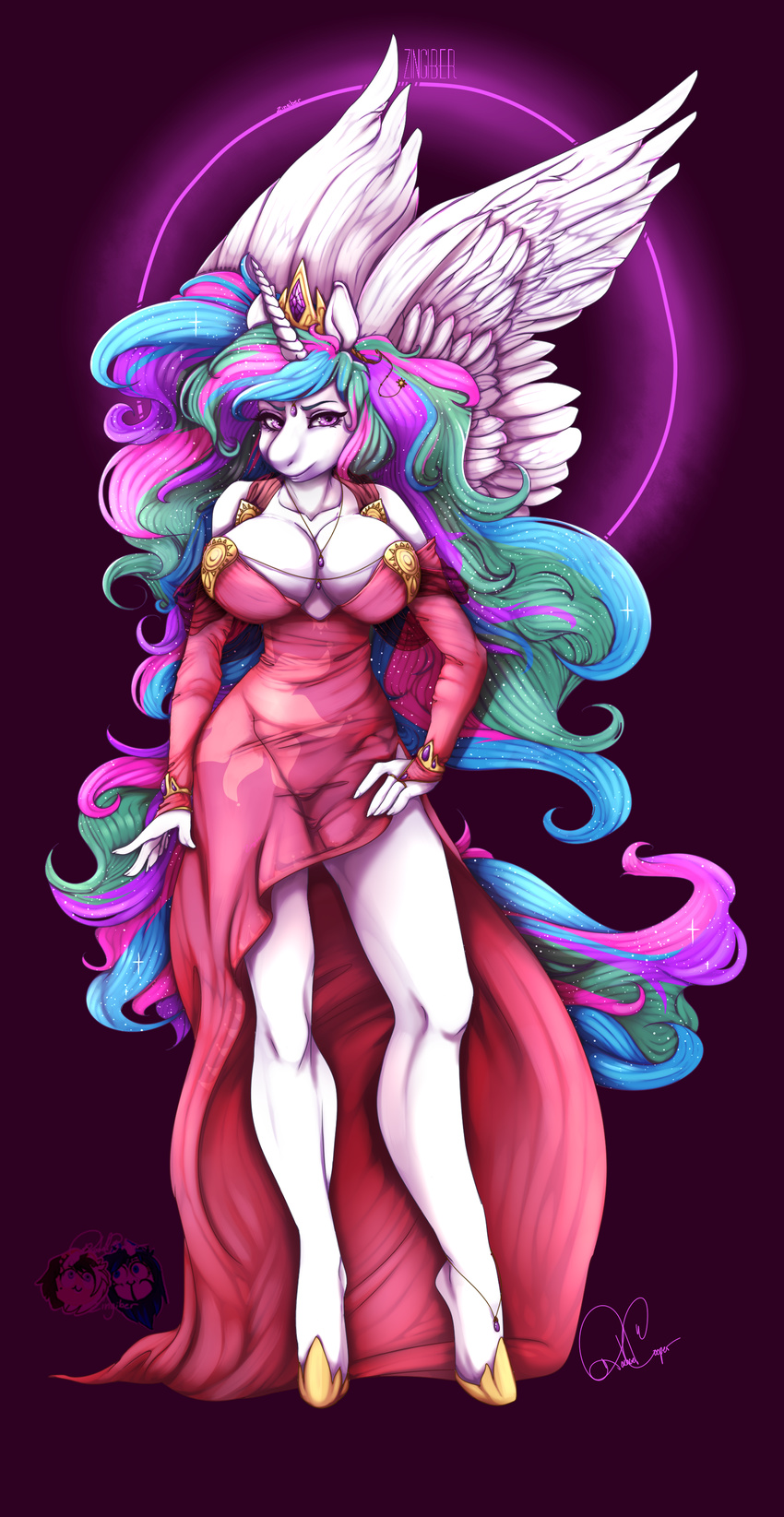 anthro big_breasts breasts equine friendship_is_magic horn horse knockers mammal my_little_pony pony princess princess_celestia_(mlp) royalty voluptuous winged_unicorn wings zingiber